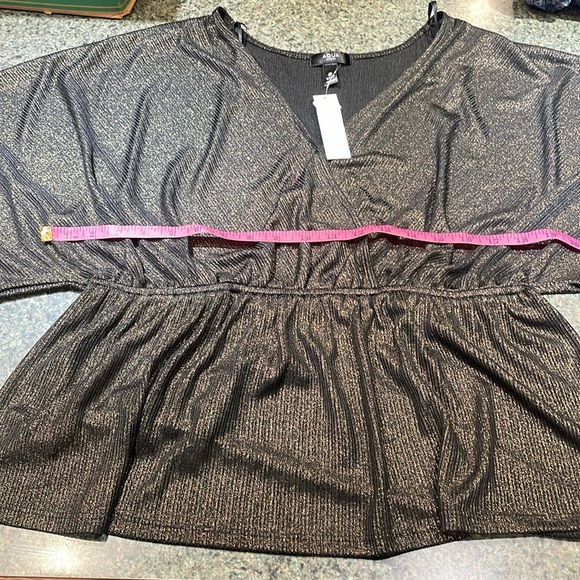 Aqua Curve 1X black gold dress blouse V neck elastic under bust flowy bottom NWT - Picture 12 of 14